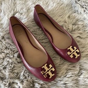 Burgundy and Gold Tory Burch Flats Size 6.5